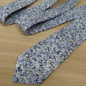 DAZI Neck Tie Mens Blue White Floral Garden Summer Ditsy SLIM Cotton Hand Made